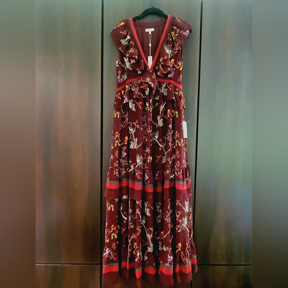 NWT Max Studio Ruffle Tiered  V-Neck Floral Maxi Dress Size Small